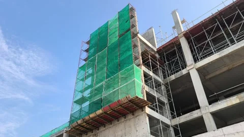 Cantilevered Scaffold Platform for External Wall Construction Stock Footage 343048500