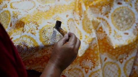 Canting is tool for drawing the texture on the fabric. Stock Footage 143976255