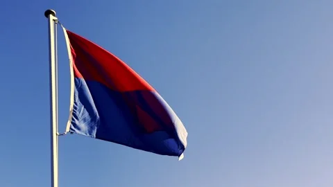 Canton Ticino Flag Waving in the Wind Against Blue Clear Sky with Sunlight 動画素材 272762444
