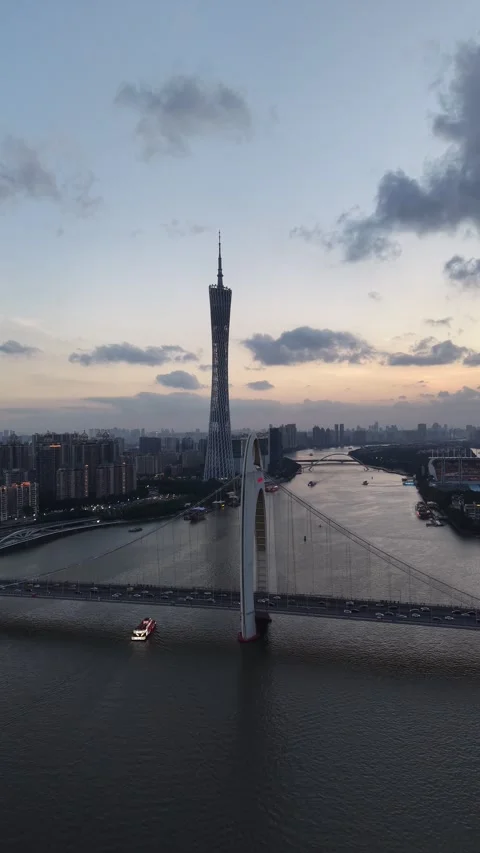 Canton Tower and Liede Bridge at Dusk Guangzhou Vertical Video Stock Footage 337021971