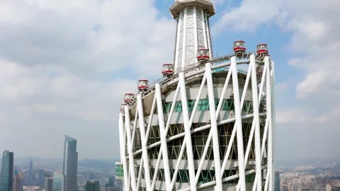 Canton Tower observation pods arranged around the upper mast in Guangzhou China Vídeos de archivo 346025727