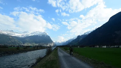 Canton Uri. On a bicycle. Stock Footage 74183546
