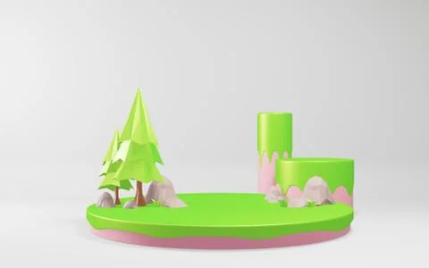 Cantoon tree low poly style on white backround. 3D rendering Stock Illustration