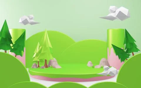 Cantoon tree low poly style on white backround. 3D rendering Illustrazione stock
