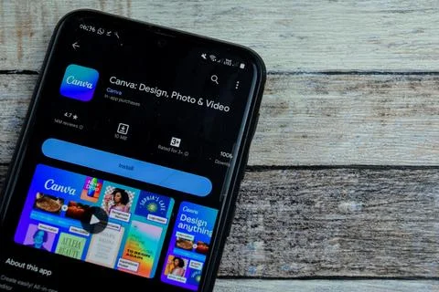 Canva application on Smartphone screen. Canva is a freeware web browser 写真素材