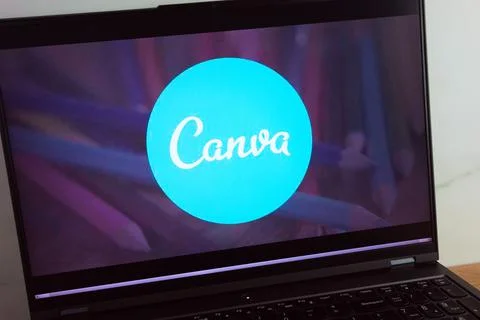 Canva graphic design platform logo displayed on laptop Stock Photos