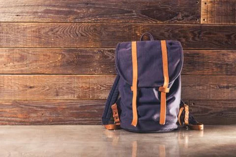 Canvas and leather backpack Stock Photos
