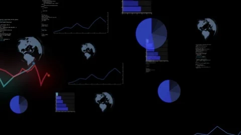 On canvas loading, pie charts, line graphs and glowing trend line sliding, Vidéo 332867114