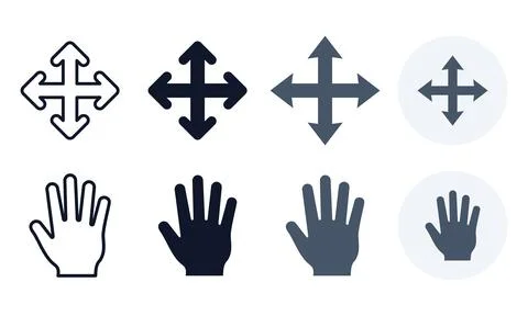Canvas navigation icons featuring multidirectional arrows and hand gestures.. Stock Illustration