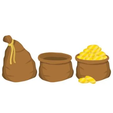 Canvas open empty and closed full bag with gold coins. Stock Illustration