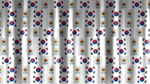 A canvas of tiles in the form of moving flags and emblems of South Korea Stock Footage 148560844