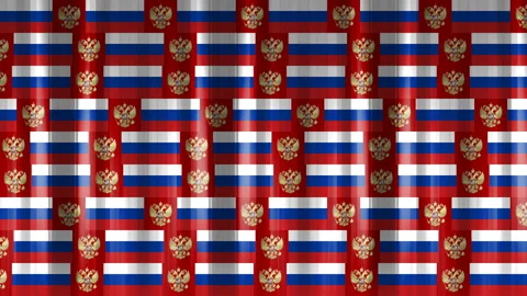 A canvas of tiles in the form of moving flags and coats of arms of Russia Stock Footage 148562400