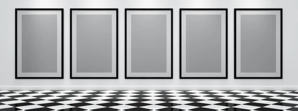 Canvas on the wall of the gallery 3d render Stock Illustration