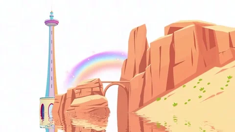 Canyon Architecture: The Beauty of Old Structures with Canyon Landscape Stock Footage 306825949