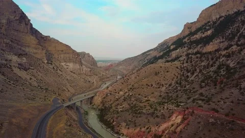 Canyon Highway Over River Stock Footage 134499315