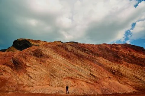 A canyon with a mountain in the background Stock Photos
