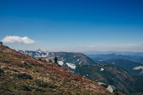 A canyon with a mountain in the background Foto stock