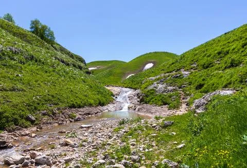 Canyon of a mountain river, the structure of rocks coming to the surface, wal Stock Photos
