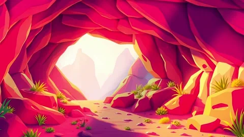 Canyon Path Leading to Light: Animated Desert Landscape with Pink Rocks and Spa Video stock 308847665