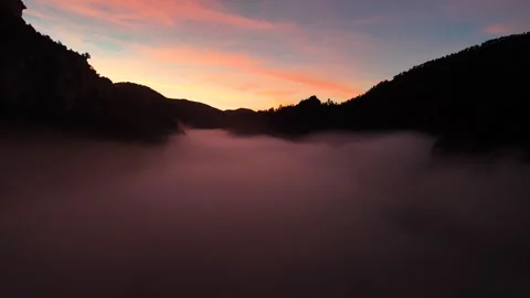 Canyon Sunset with Fog Dramatic Sky Alto Tajo Spain 動画素材 337678813
