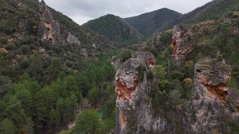 Canyon Valley with Rock Formations Forest Alto Tajo Natural Park Spain Видео 337505428