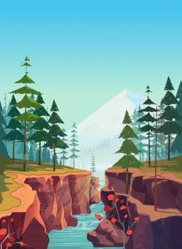 Canyon vector background, natural landscape graphics for your design. Stock Illustration