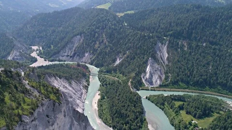 Canyon View River Train Aerial 4k Video stock 77625852