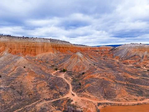 Canyon view in Teruel with winding paths and rocky landscape under cloudy sky Stock Photos