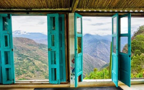 Canyon view from the window in Mesa de los Santos, Colombia Stock Photos
