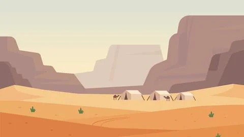 Canyon Walls Guard Tiny Desert Shelter Иллюстрация