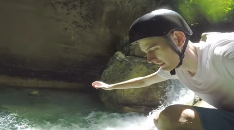 Canyoning adventure face view Video stock 62686975