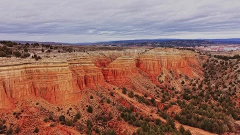 Canyons and cliffs create a unique landscape in Spain during daytime Stock Footage 333113227