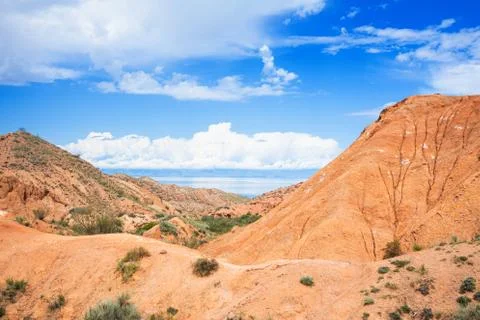 Canyons on the background of the lake Stock-Fotos