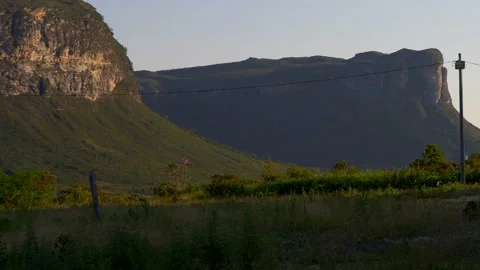 Canyons in front of Morro do Pai Inacio at Chapada Diamantina National Park Stock Footage 154113726