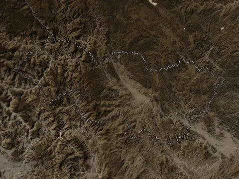 Cao Bang, Vietnam. Elevation map colored in sepia tones with lakes and rivers Stock Illustration