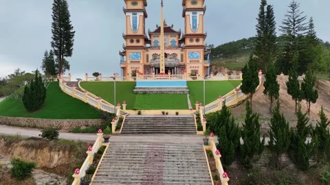 Cao Dai Temple Da Lat and stairs leading to its entrance. Dalat, Vietnam. Stock Footage 345808803