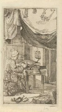 Caost. In a room there is a boy to count on a desk. There is a number of s... Stock Photos