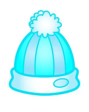 Cap. Blue and white warm winter hat with pompom - vector full color picture. Stock Illustration