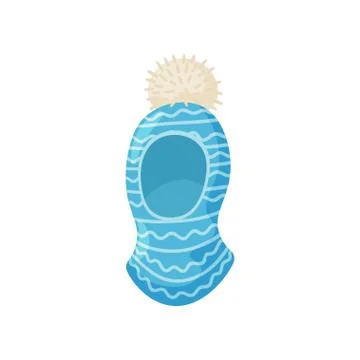 Cap with closed ears and neck. Knitted with a pattern. Vector illustration. Illustrazione stock