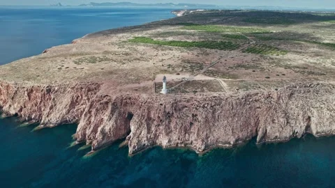 Cap de Barbaria - a beautiful Lighthouse on Formentera, Ibiza, Balearic Islands. Stock Footage 203837389