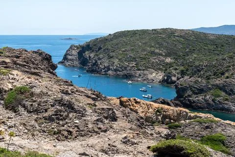 Cap de creus, peninsula in Cadaques, Catalonia, Spain. Rocky shore Stock Photos