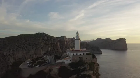 Cap de formentor drone sunset dusk lighthouse Faro de Formentor Stock Footage 168201756
