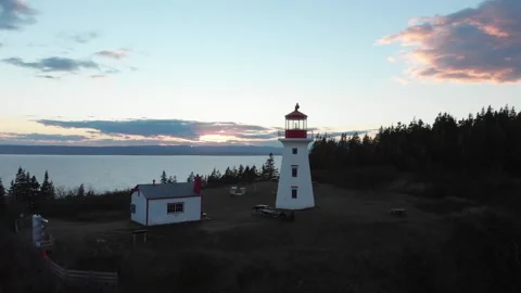 Cap Gaspé lighthouse at dusk, Forillon National Park Quebec Canada 스톡 동영상 330950818