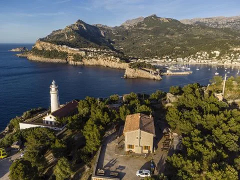 Cap Gros lighthose and Muleta shelter, Soller port, Mallorca, Balearic Island Stock Photos