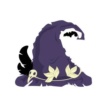 Cap halloween for witch with skull, wizard and magic cloth Stock Illustration