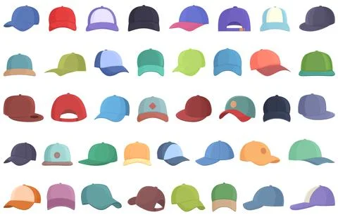 Cap icons set cartoon vector. Baseball hat Stock Illustration