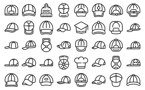 Cap icons set outline vector. Baseball hat Stock Illustration