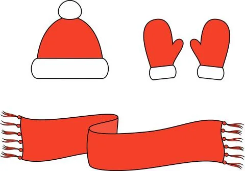 Cap, mittens, scarf. Stock Illustration