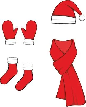 Cap, mittens, scarf, socks. Stock Illustration