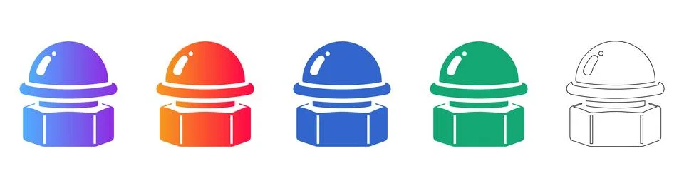 Cap Nut Hardware Vector Icon Set Stock Illustration
